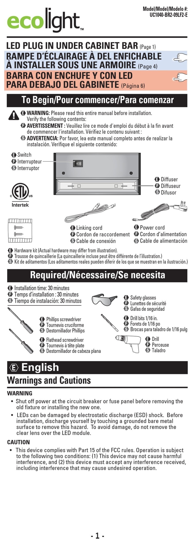 ecolight UC1040-BR2-09LF2-E quick start guide