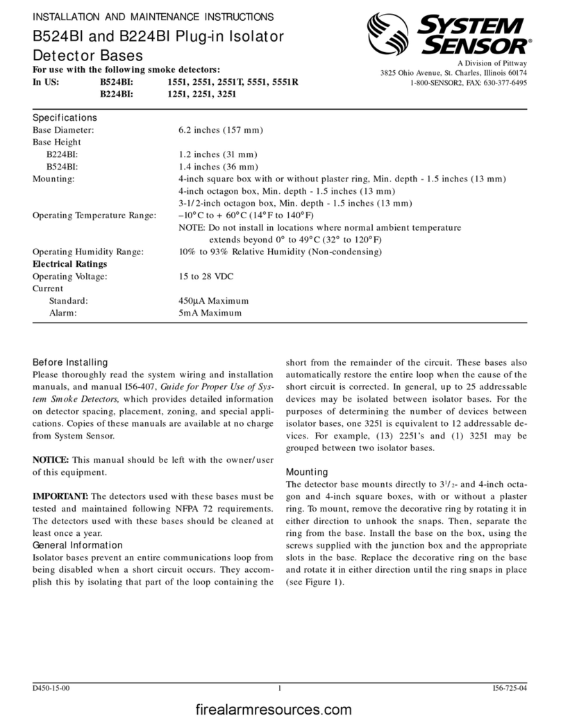 Pittway System Sensor B524BI Installation and maintenance instructions