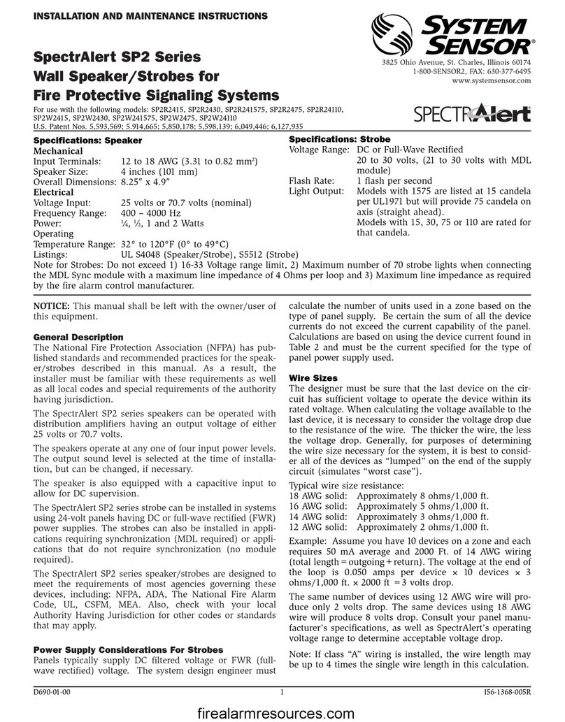 System Sensor SP2R Installation and maintenance instructions System Sensor SP2R Installation and maintenance instructions