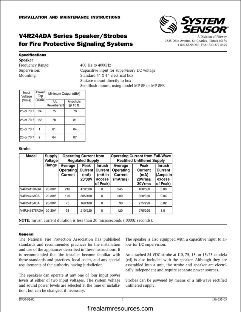 Pittway System Sensor V4R24ADA Series Installation and maintenance instructions Pittway System Sensor V4R24ADA Series Installation and maintenance instructions