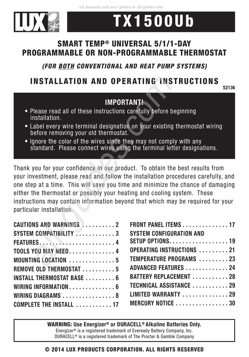 Lux Products SMART TEMP TX1500Ub Installation and operating instructions