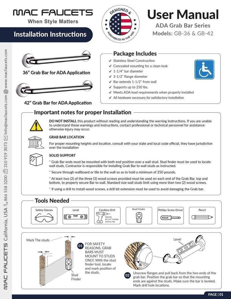 Mac Faucets ADA Grab Bar Series user manual Mac Faucets ADA Grab Bar Series user manual