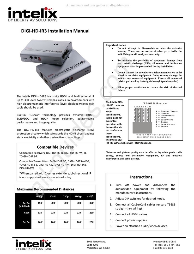 LIBERTY AV SOLUTIONS intelix DIGI-HD-IR3 installation manual LIBERTY AV SOLUTIONS intelix DIGI-HD-IR3 installation manual