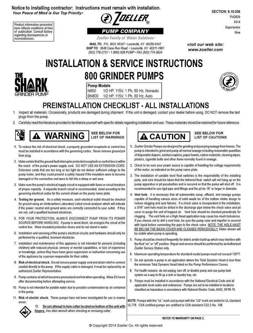 Zoeller SHARK Series Installation & service instructions