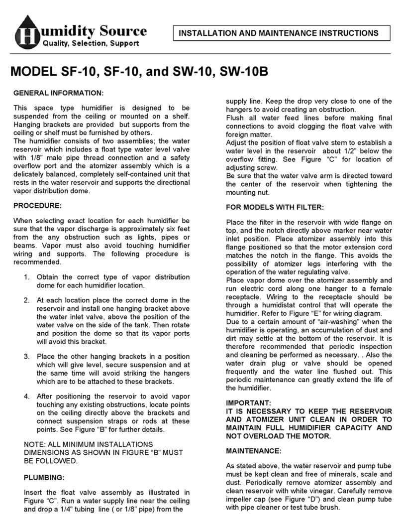 Humidity Source SF-10 Installation and maintenance instructions