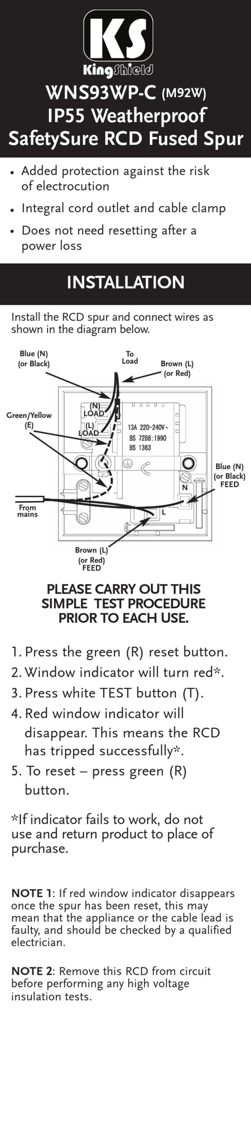 KingShield WNS93WP-C quick start guide