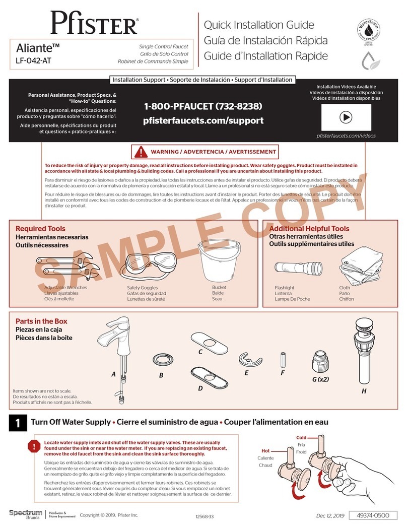Spectrum Brands Pfister Aliante LF-042-AT Quick installation guide