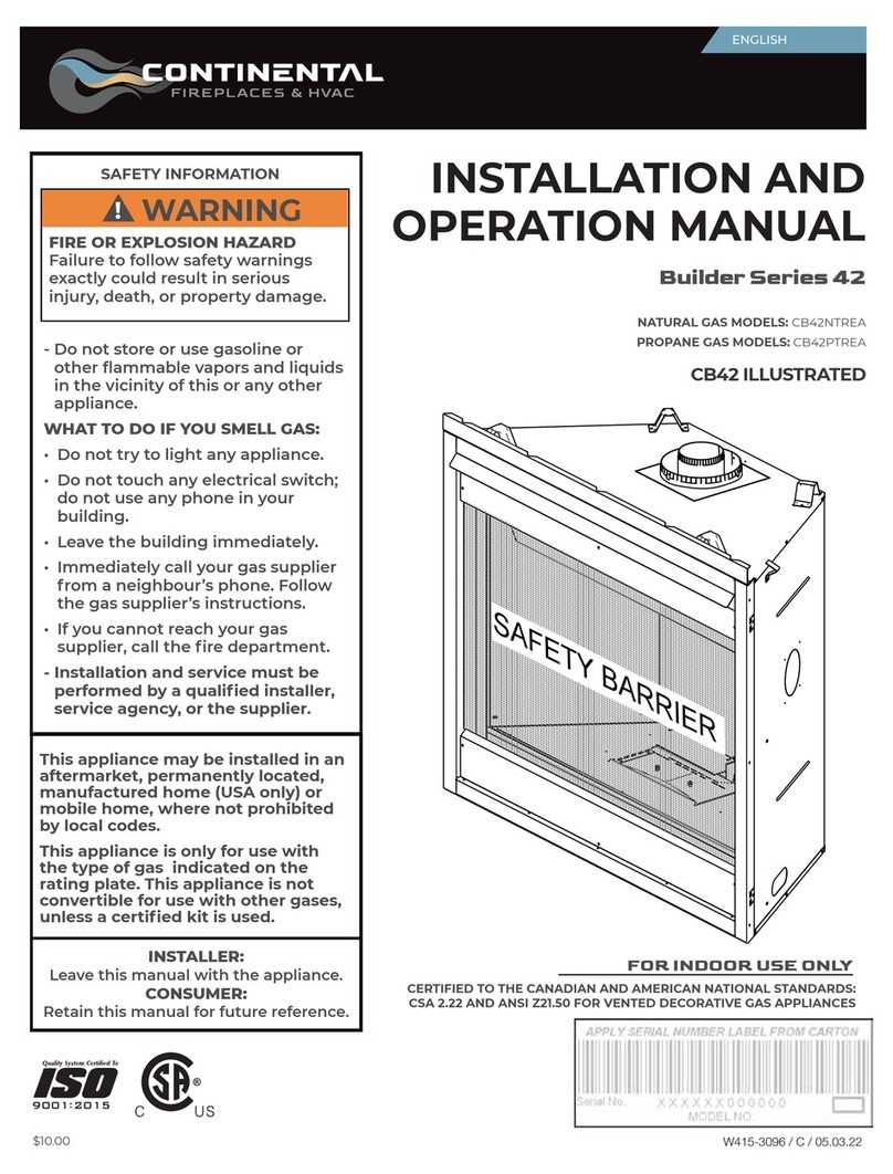 Continental Fireplaces Builder 42 Series Installation and operation manual