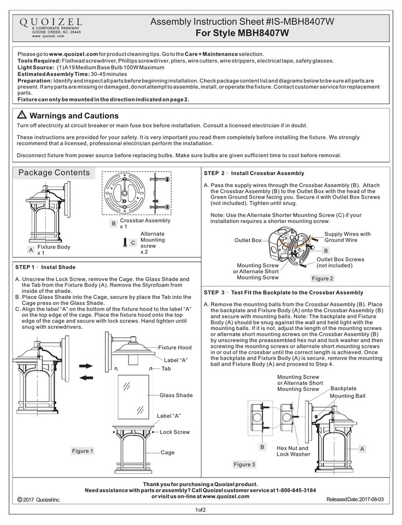 Quoizel Marblehead MBH8407W Assembly instruction sheet