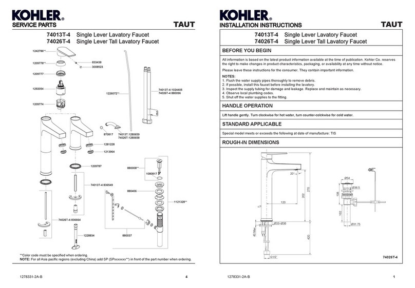 Kohler TAUT 74013T-4 User manual Kohler TAUT 74013T-4 User manual