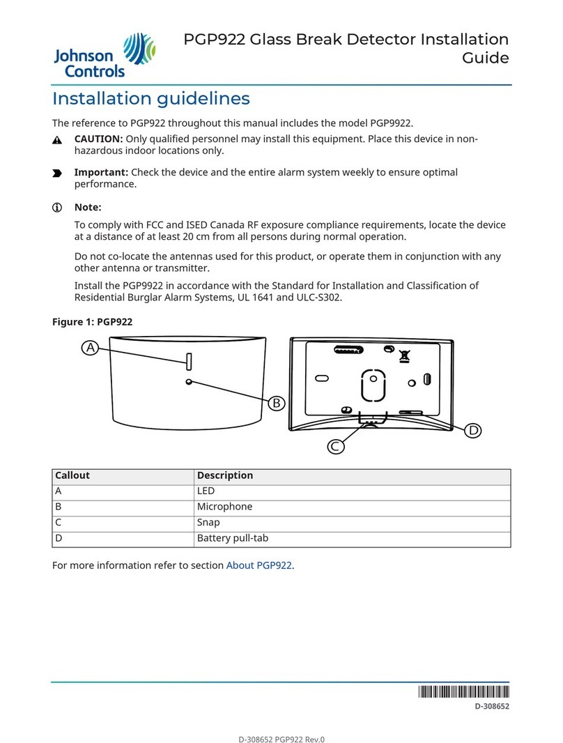 Johnson Controls PGP922 User manual