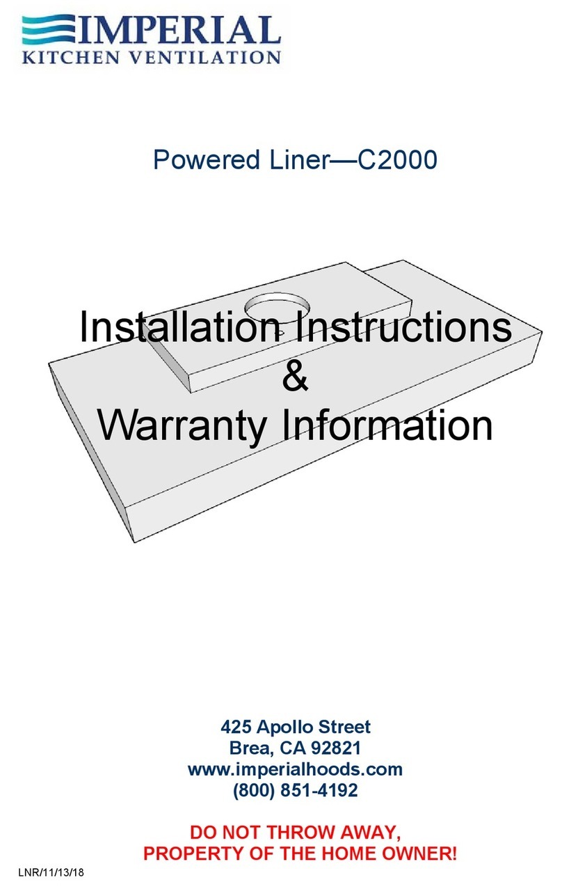 Imperial Kitchen Ventilation C2060PS1TWBSS Installation instructions & warranty information