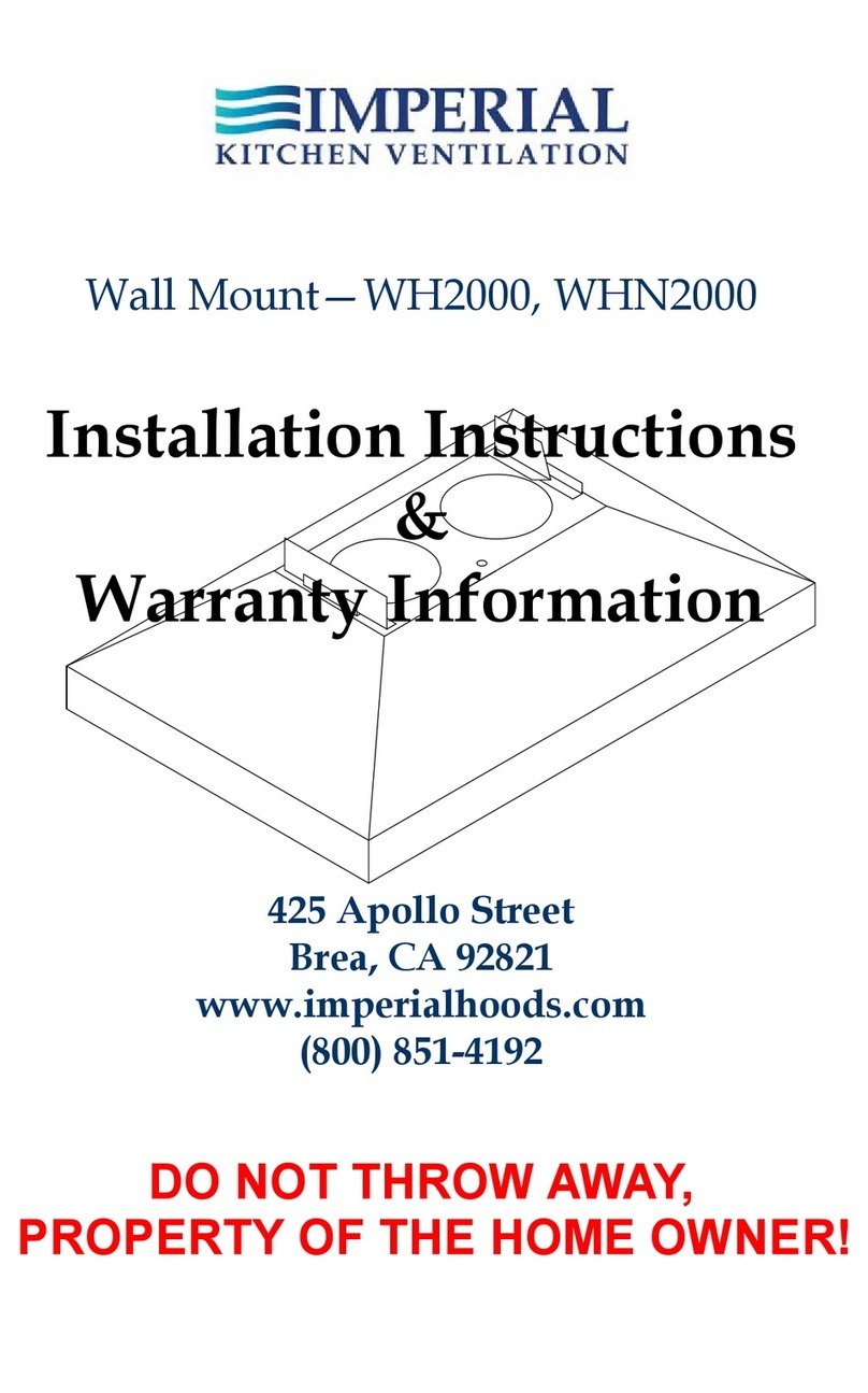 Imperial Kitchen Ventilation WHN2042PSSB-8-SS Installation instructions & warranty information