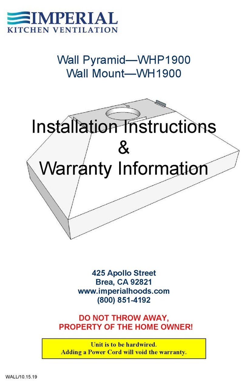 Imperial Kitchen Ventilation WH1948PSR-SS Installation instructions & warranty information