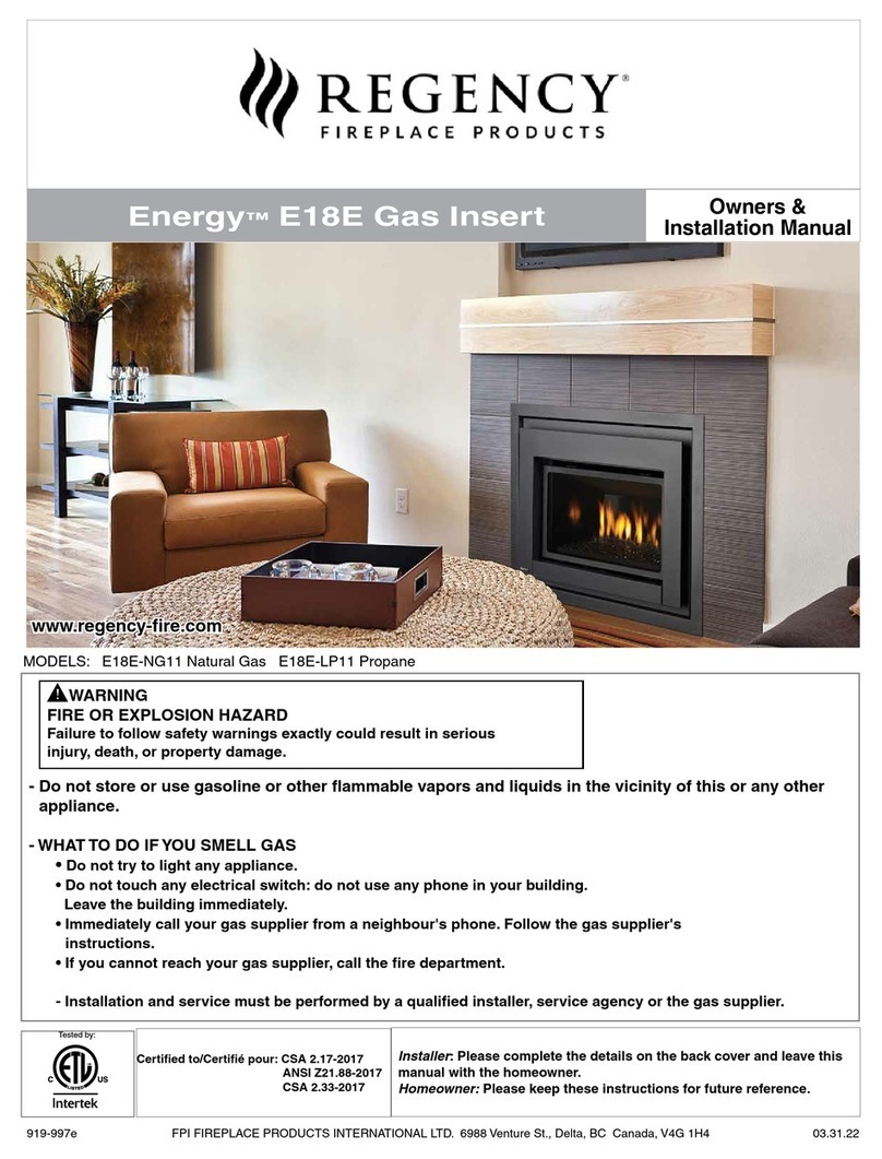 Regency Energy E18E-NG11 Owners & installation manual