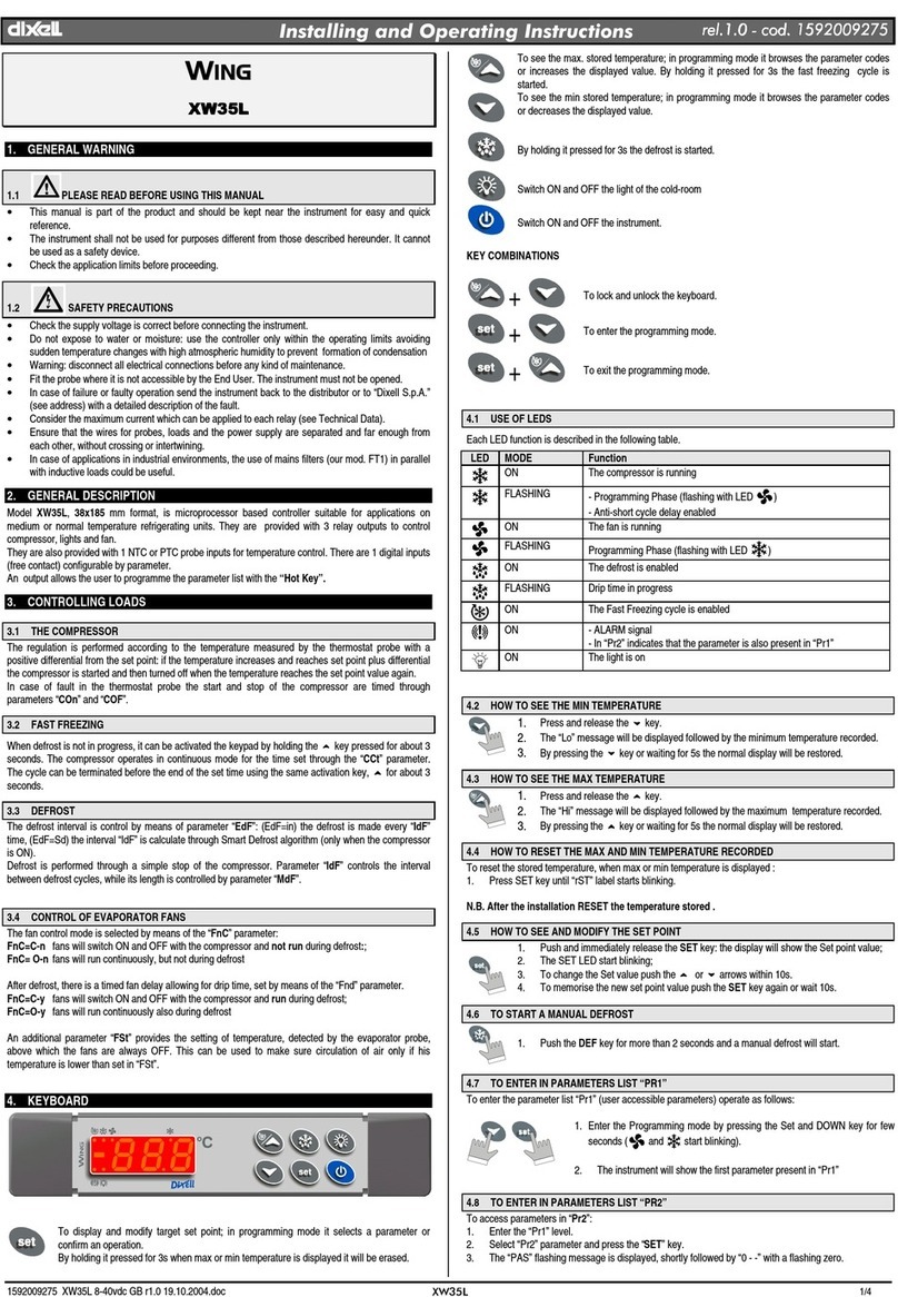 dixell Wing XW35L Installing and operating instructions