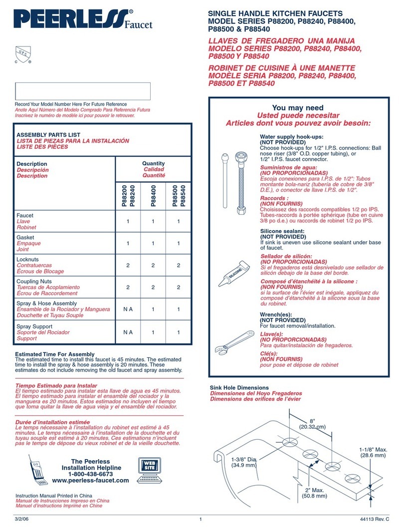Peerless Faucet P88200 quick start guide