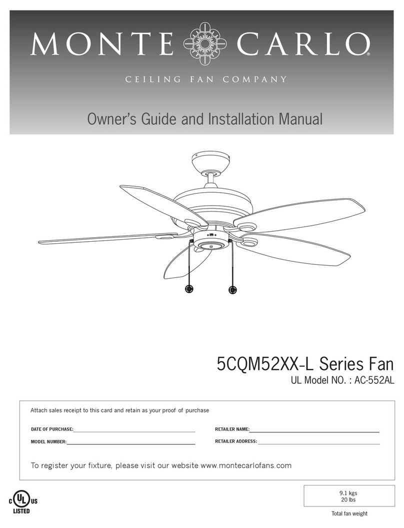 Monte Carlo Fan Company Centro Max 5CQM52-L Series Owner's guide and installation manual