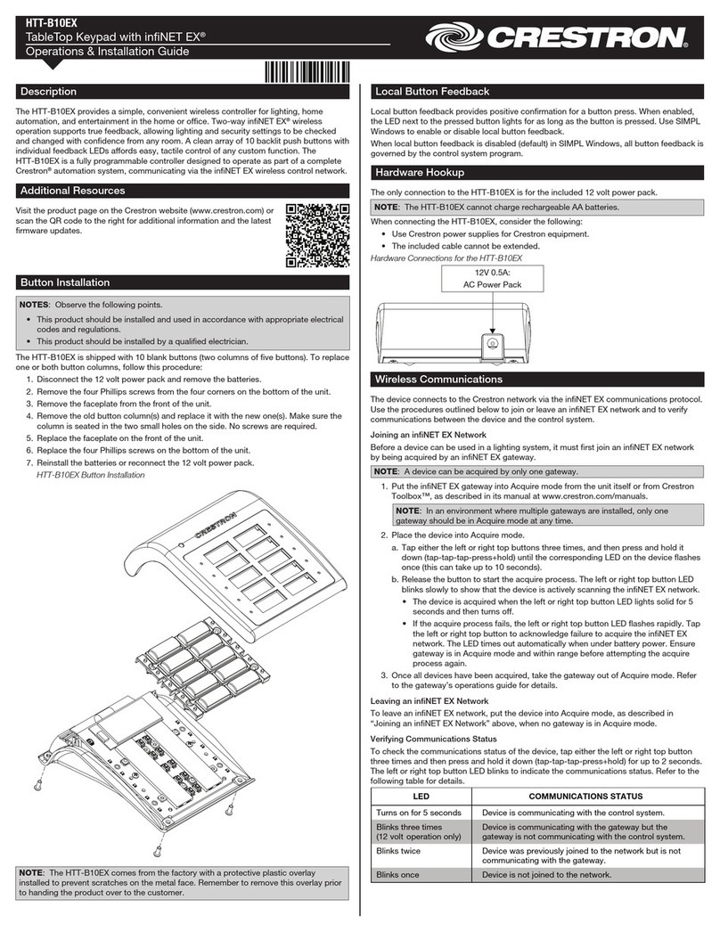 Crestron HTT-B10EX Operations & installation guide