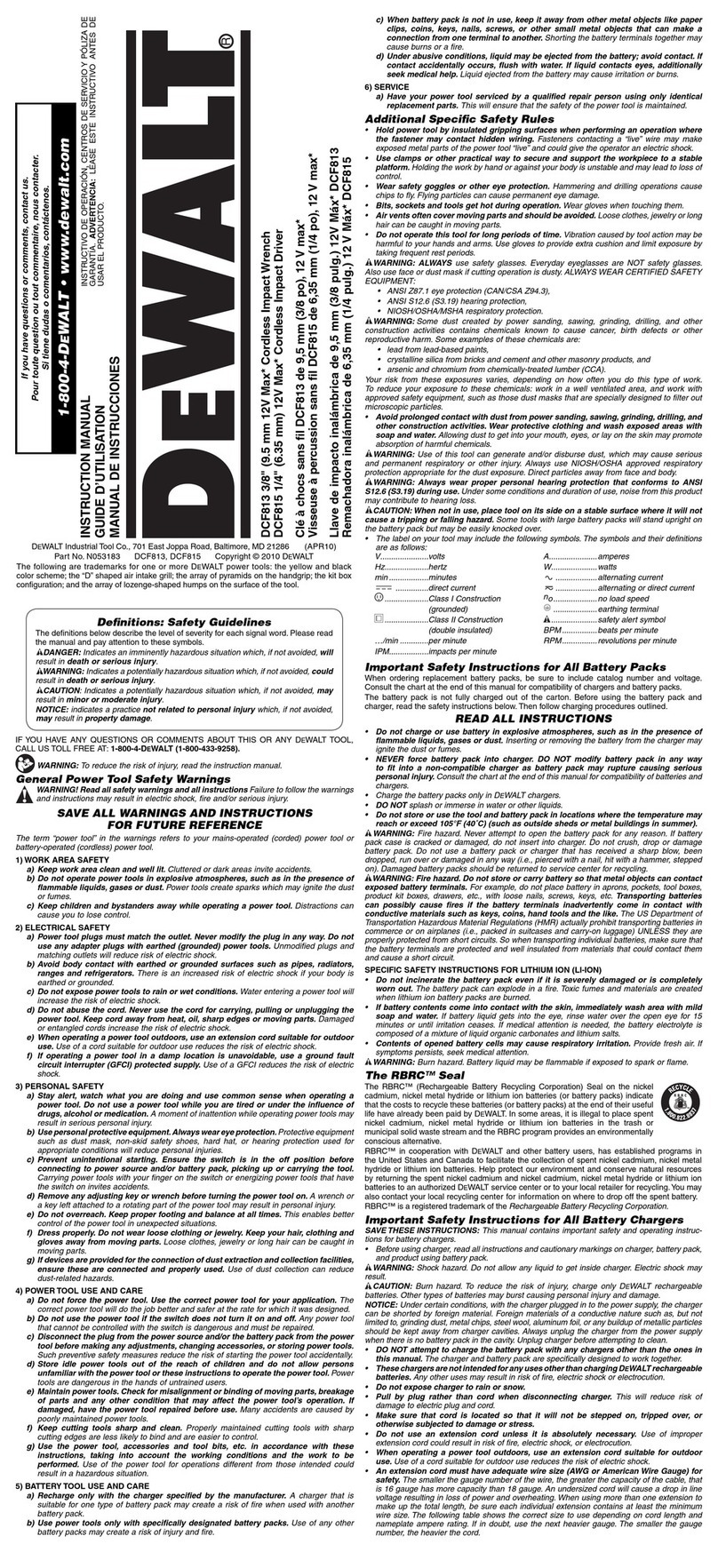 DeWalt XR Li-Ion DCF813 instruction manual