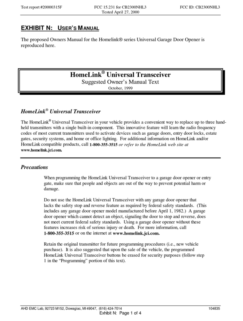 Johnson Controls HomeLink 300NHL3 User manual