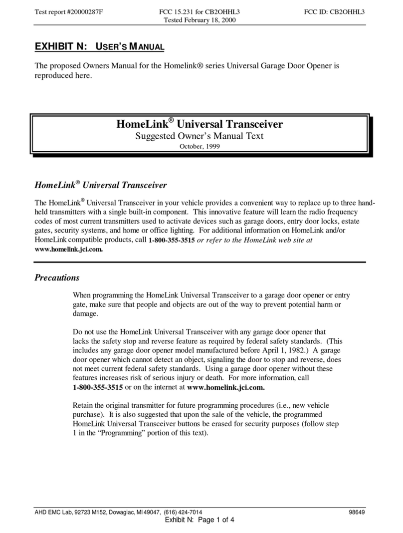 Johnson Controls HomeLink OHHL3 User manual