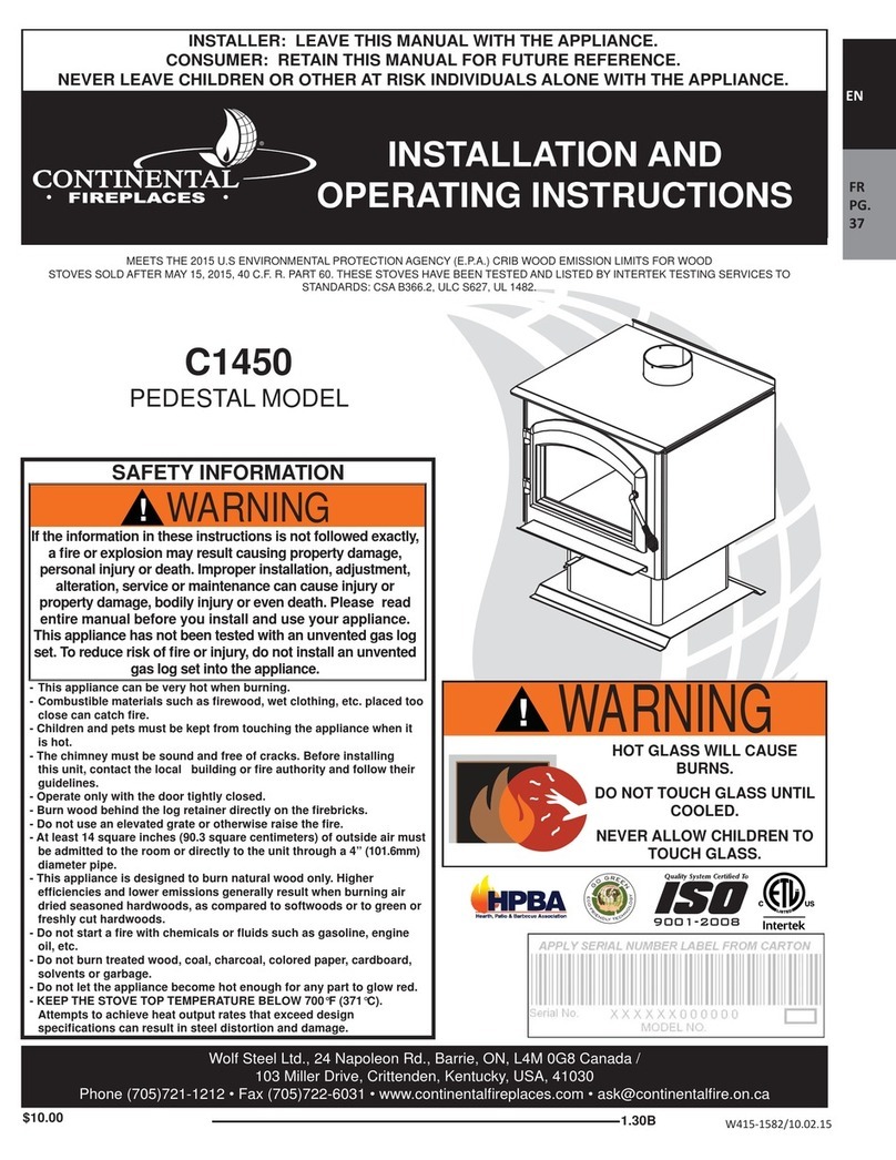 Continental Fireplaces C1450 Installation and operating instructions