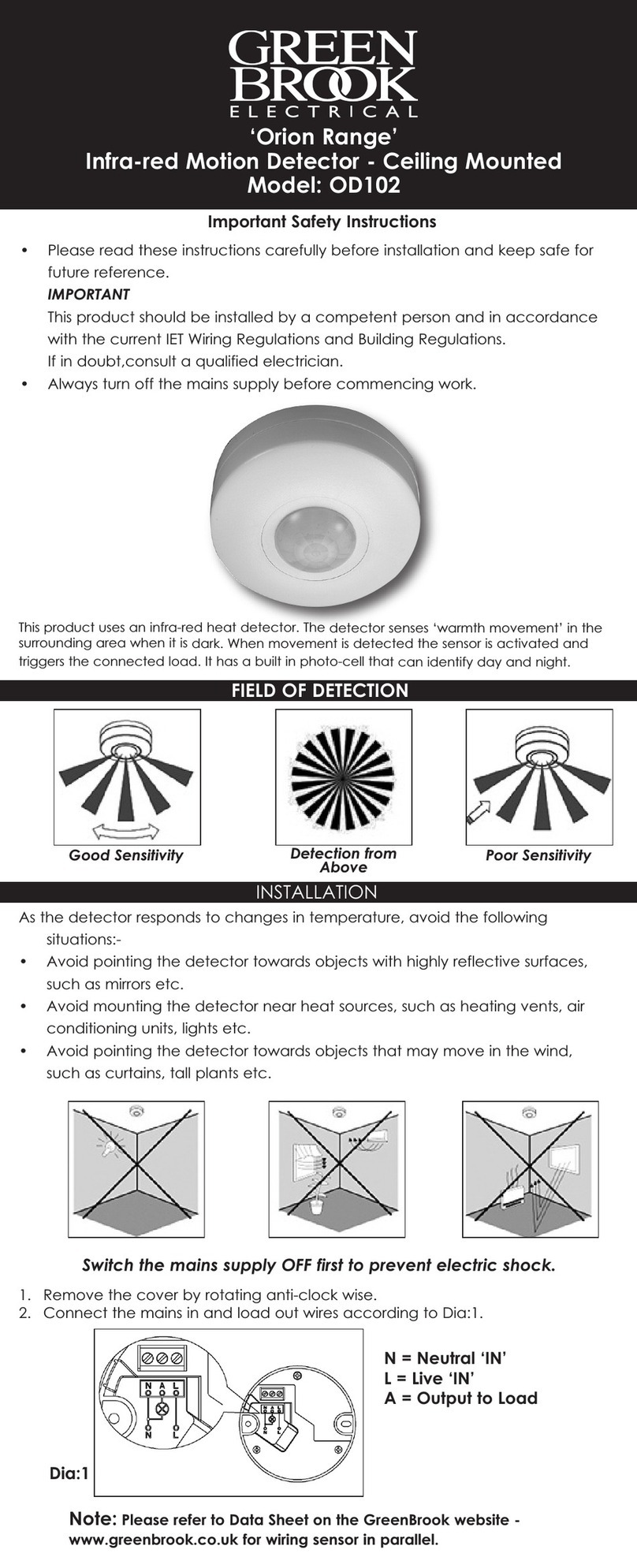 Green Brook Orion Range OD102 Important safety instructions