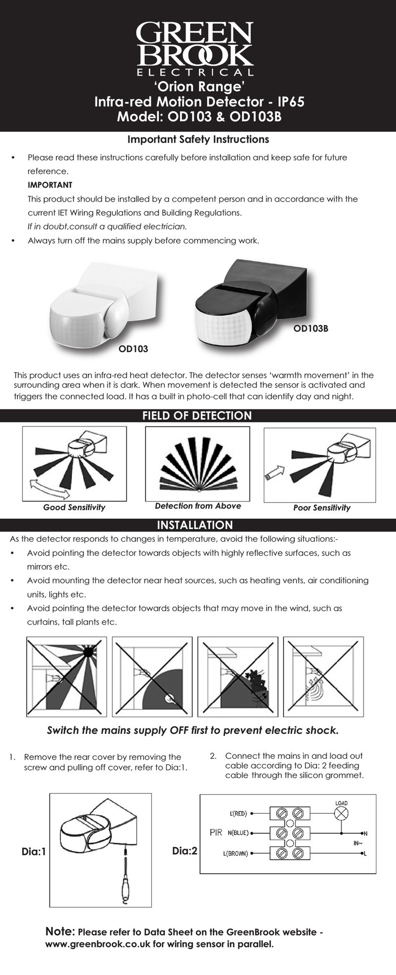 Green Brook Orion Range OD103 User manual