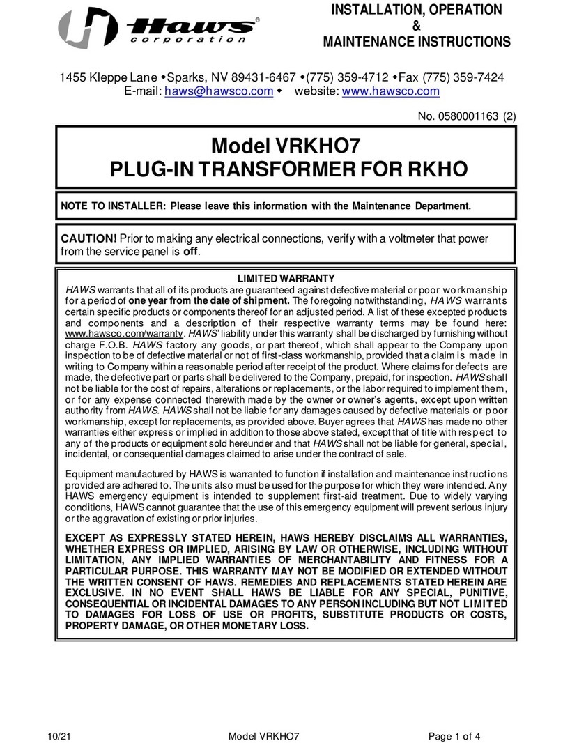Haws VRKHO7 Installation, operation & maintenance instructions