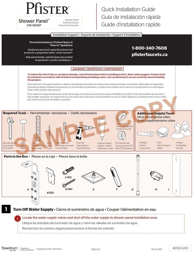 Spectrum Brands Pfister Shower Panel 016-850SP Quick installation guide