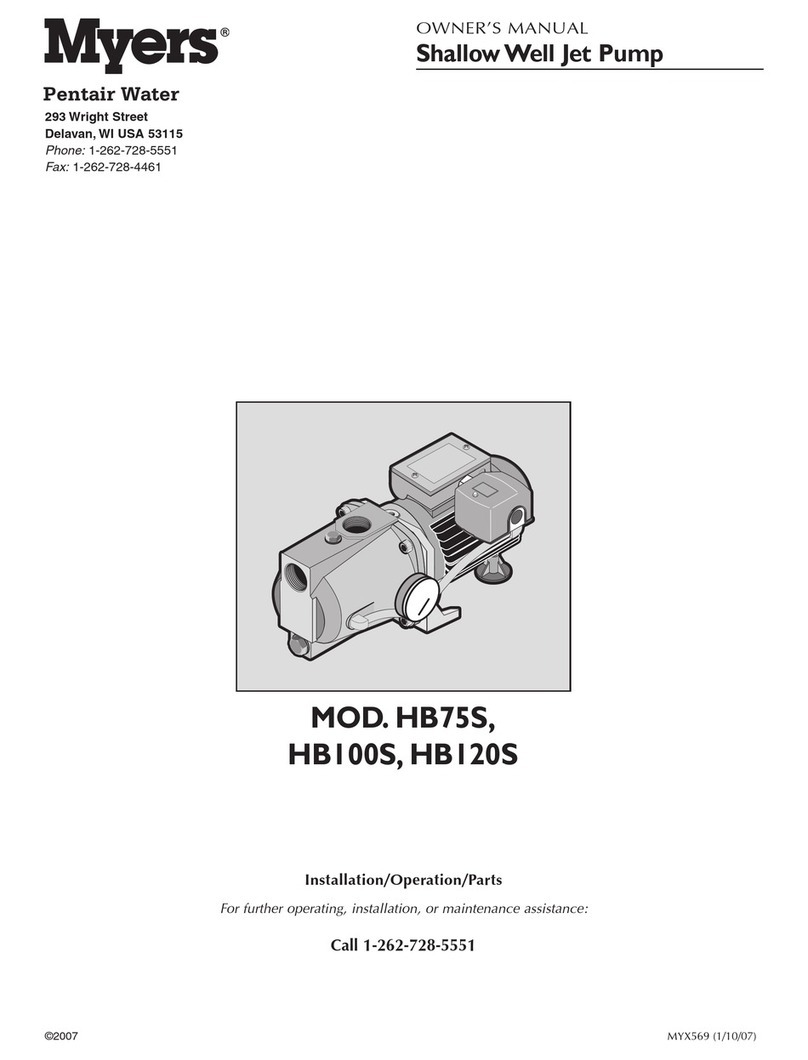 Pentair MYERS HB100S owner's manual Pentair MYERS HB100S owner's manual