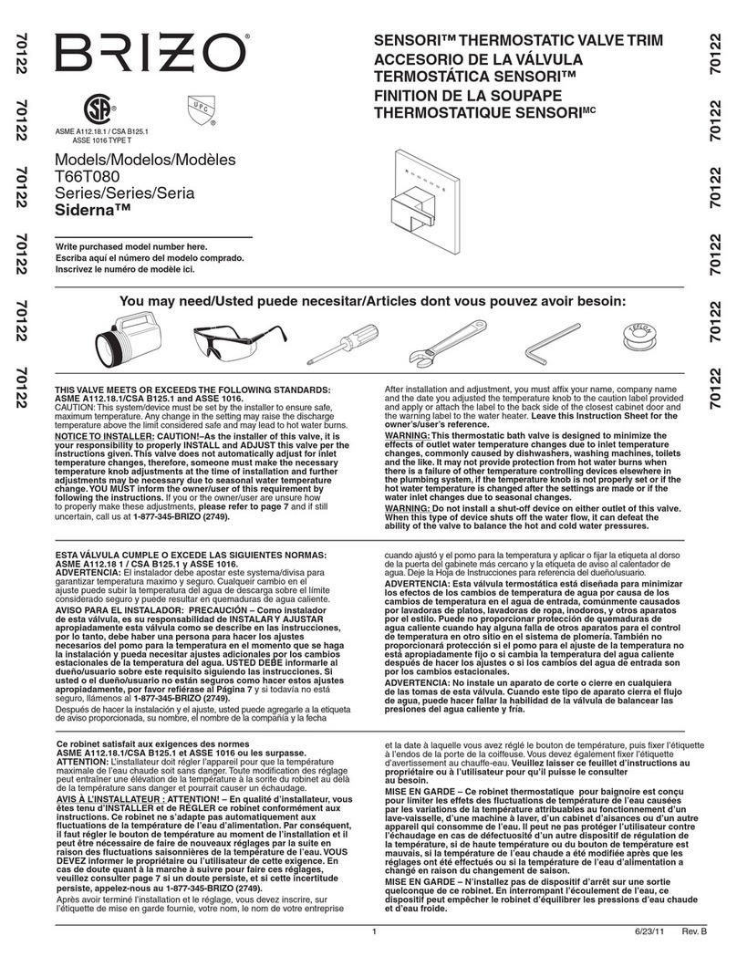 Brizo Siderna SENSORI T66T080 installation instructions