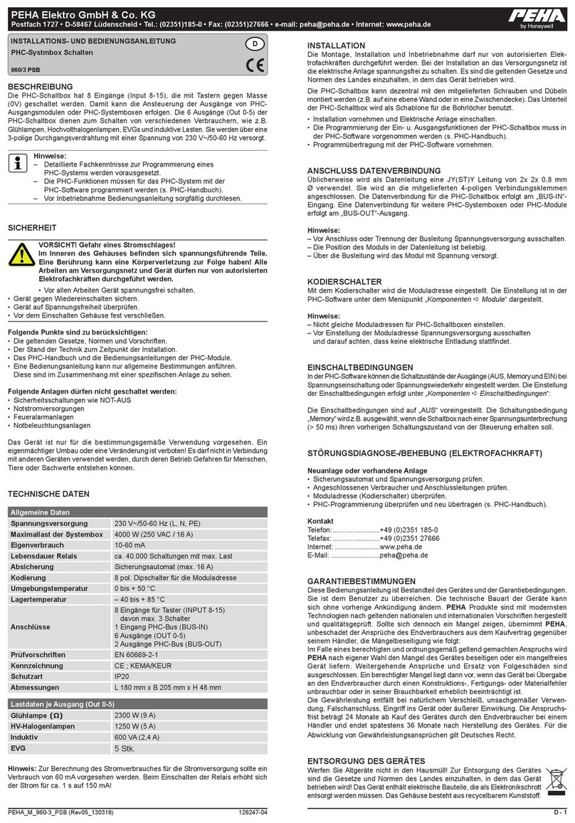 Honeywell PEHA PHC Installation and operating instruction