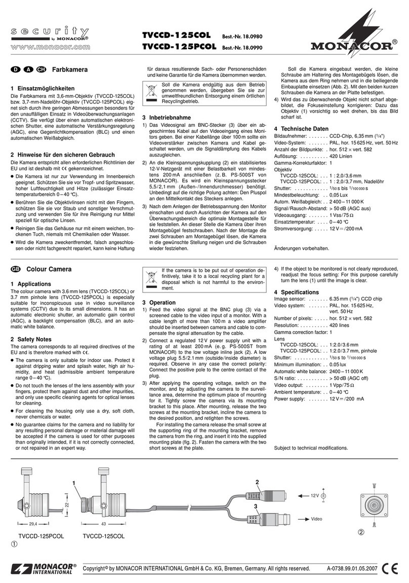 Monacor Security TVCCD-125COL quick start guide
