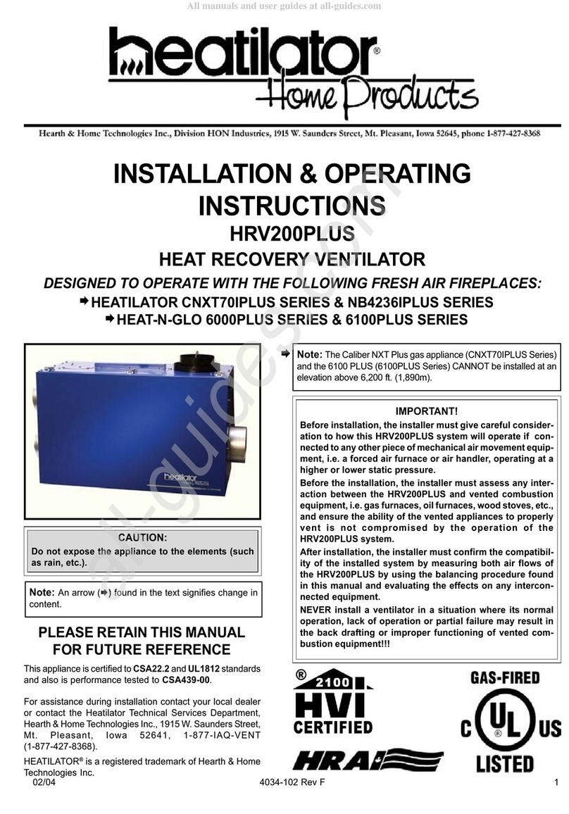 Heatilator HRV200PLUS Installation & operating instructions