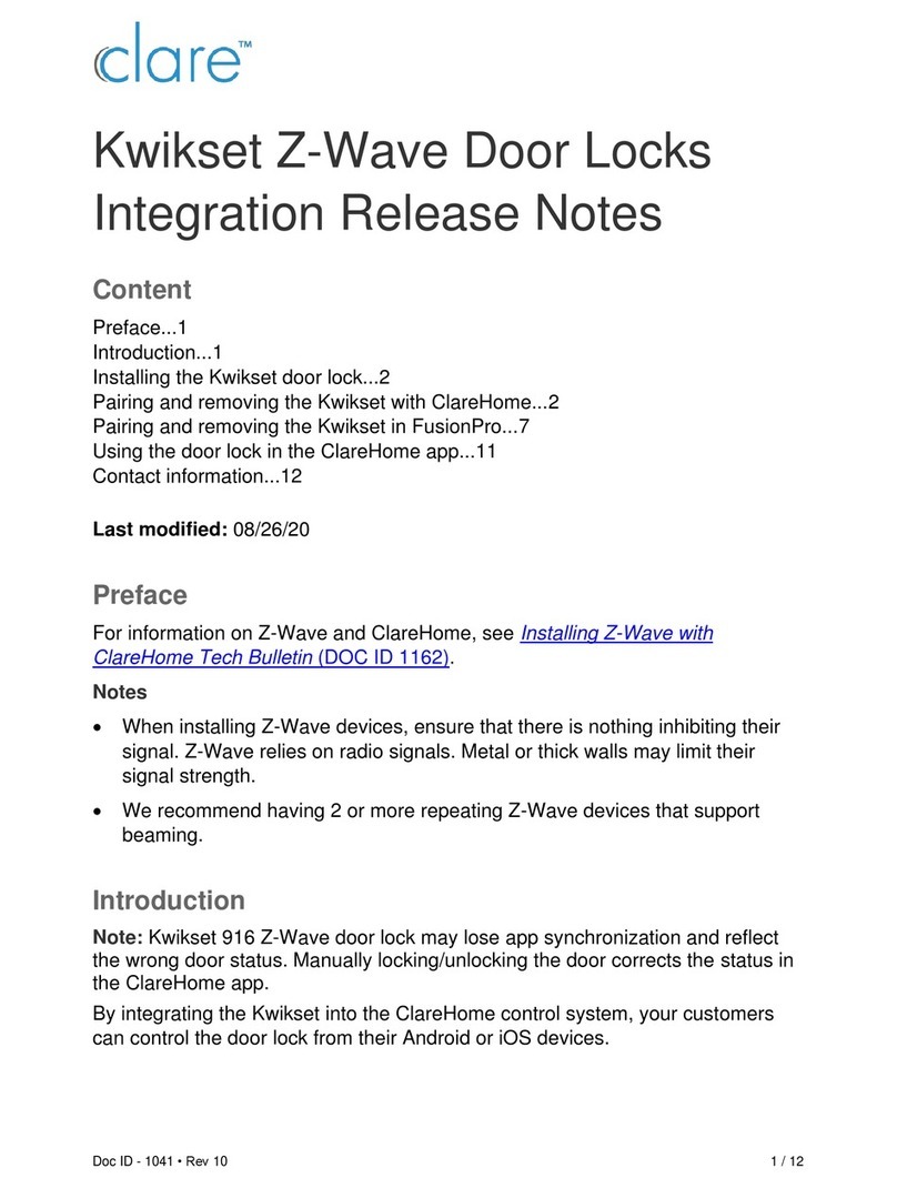 clare Kwikset 916 Z-Wave Instruction Manual
