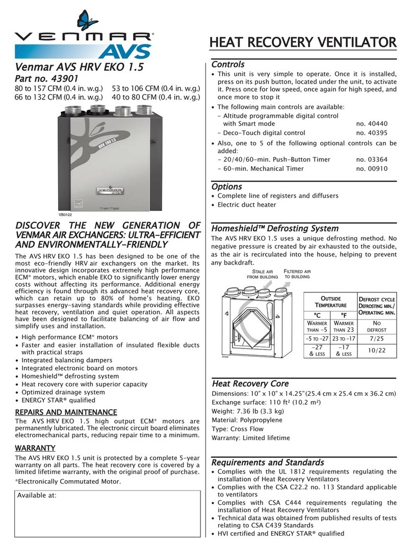 Venmar AVS HRV EKO 1.5 quick start guide