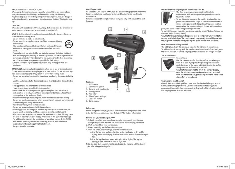 VS Sassoon CORD KEEPER 2000 User manual