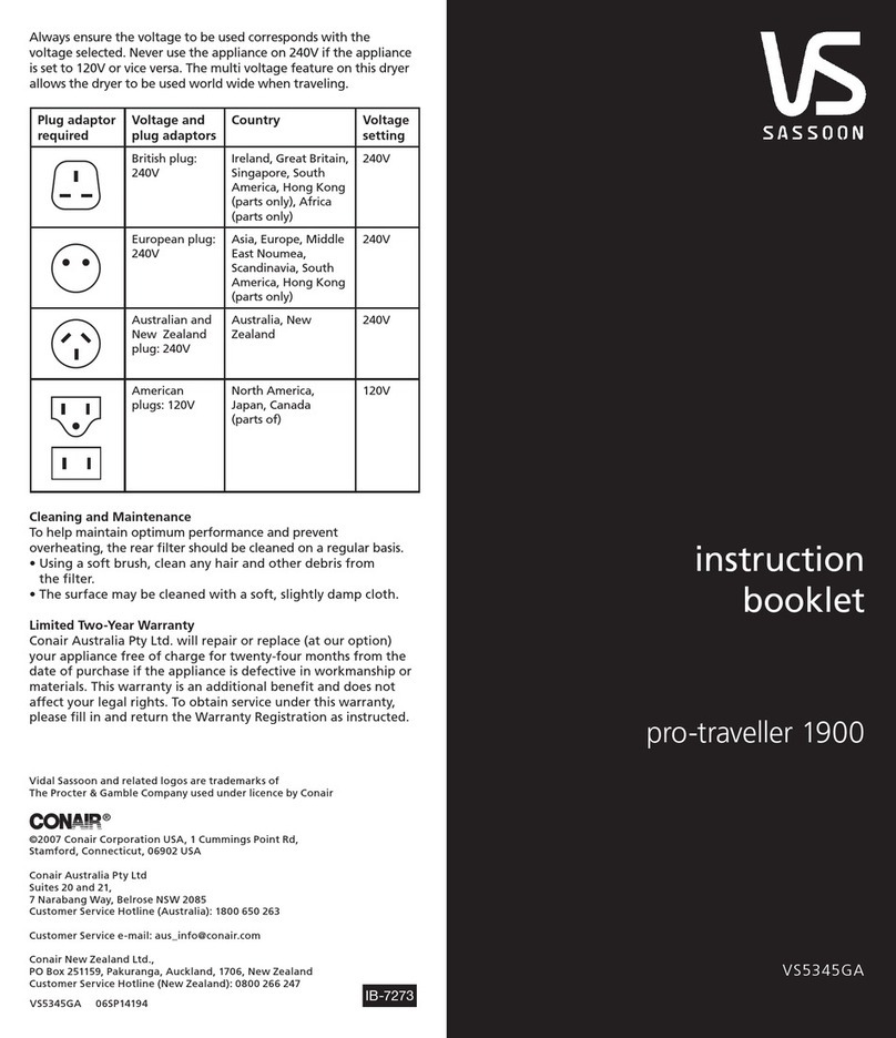 VS Sassoon pro-traveller 1900 Instruction booklet