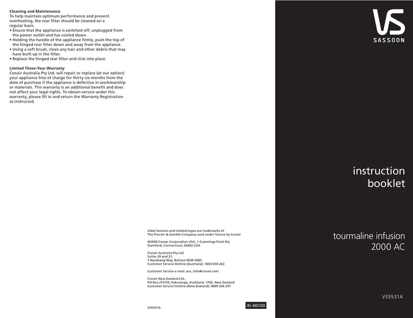 VS Sassoon tourmaline infusion 2000 AC Instruction booklet