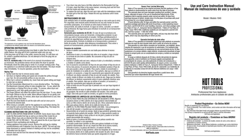 HOT TOOLS 1043 Use and Care Instruction Manual