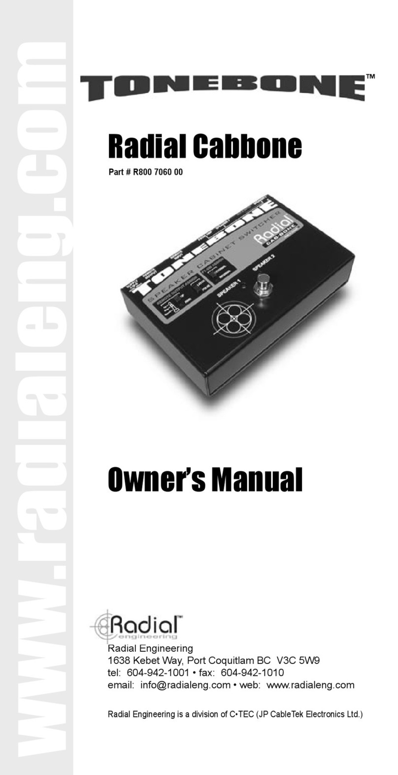 Tonebone Radial Cabbone owner's manual