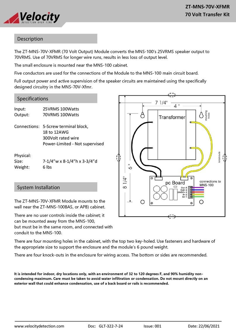 Velocity ZT-MNS-70V-XFMR manual