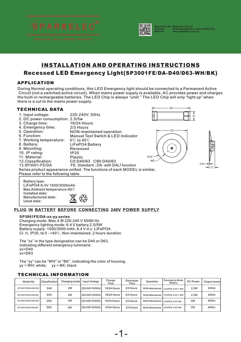 SPARKELEC SP-3001FE/DA-D40-WH Installation and operating instructions SPARKELEC SP-3001FE/DA-D40-WH Installation and operating instructions