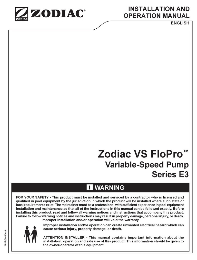 Zodiac VS FloPro E3 Series Installation and operation manual Zodiac VS FloPro E3 Series Installation and operation manual