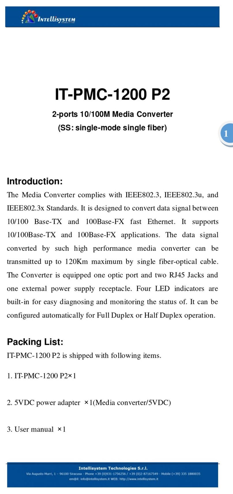 Intellisystem IT-PMC-1200 P2 User manual