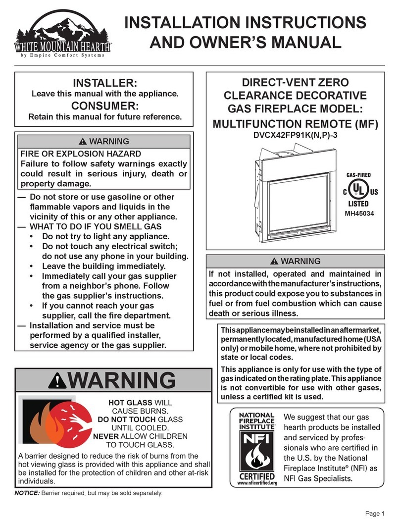Empire Comfort Systems White Mountain Hearth DVCX42FP91K-3 Installation instructions and owner's manual Empire Comfort Systems White Mountain Hearth DVCX42FP91K-3 Installation instructions and owner's manual