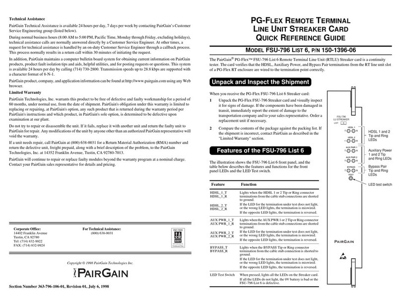 PairGain PG-Flex FSU-796 Quick reference guide