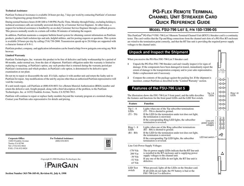 PairGain PG-Flex FSU-796 Quick reference guide